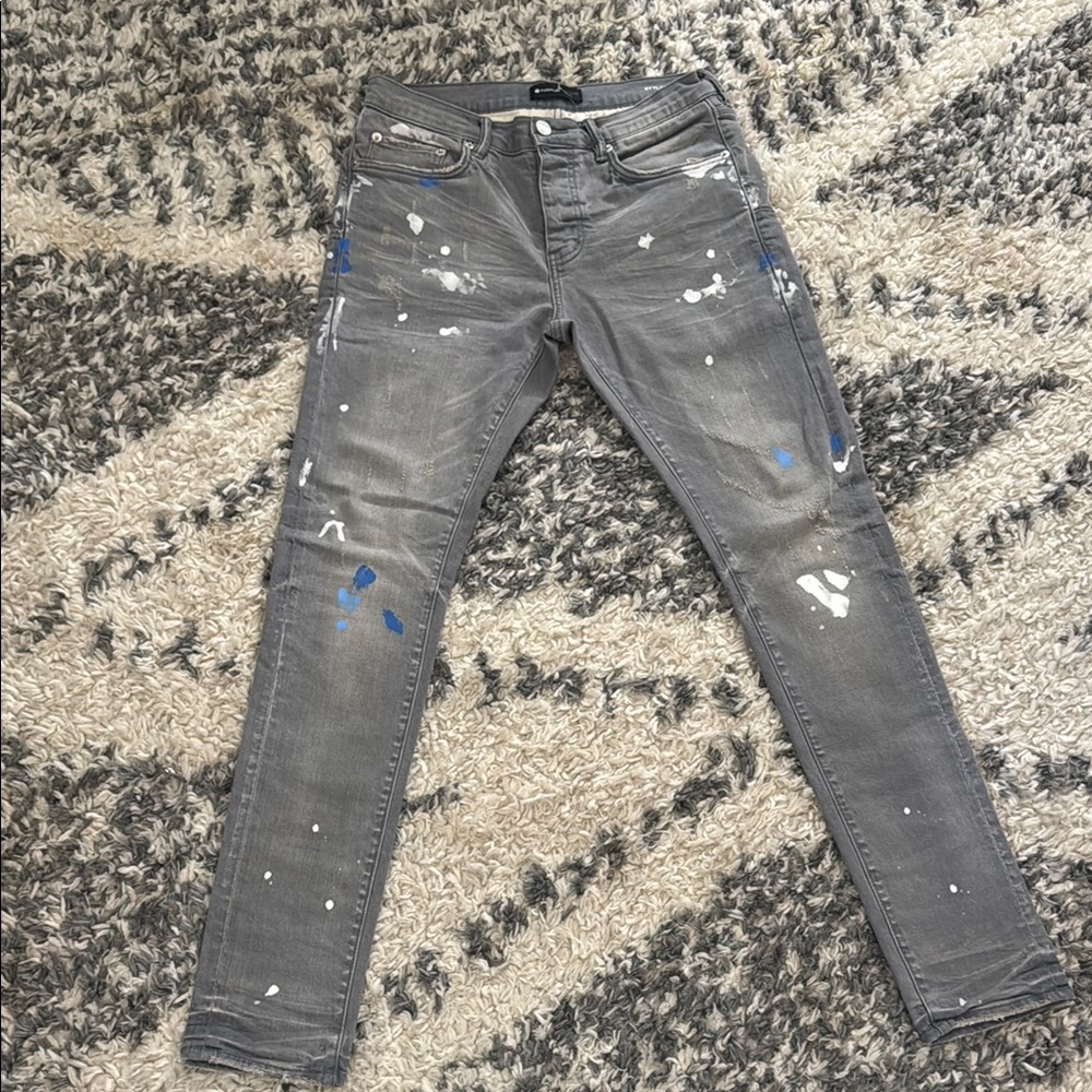 Men's Gray Paint-Splatter Skinny Jeans